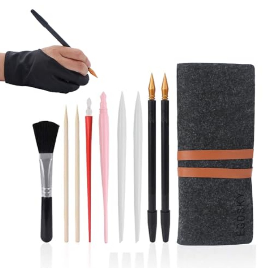 Drawing Glove Artist - Kratzmalerei-Kunstwerkzeug, 11-teiliges Kratzzeichnungs-Werkzeugset, einschließlich Künstlerhandschuh, Werkzeugtasche,